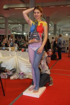 Body art at 23th iinternational fair and congress of cosmetics, solarium, equipment, wellness, spa and hair care, the largest beauty fair in South-east Europe, The touch of Paris, 26th and 27th April 2014. Belgrade,Serbia