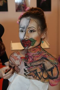 Body art at 23th iinternational fair and congress of cosmetics, solarium, equipment, wellness, spa and hair care, the largest beauty fair in South-east Europe, The touch of Paris, 26th and 27th April 2014. Belgrade,Serbia