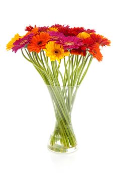 Colorful bouquet of Gerber flowers in glass vase