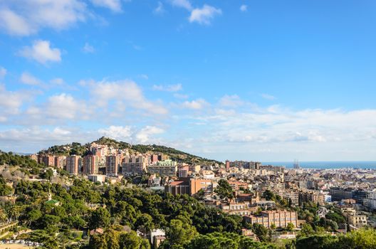 Wide angle of modern building in Barcelona, Spain.