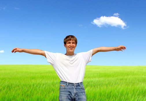 Happy Teenager on the Summer Field Background