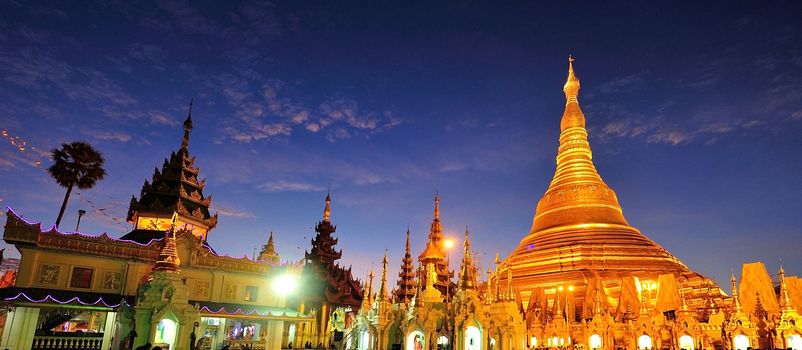 Shwedagon golden pagoda at twilight, Yangon,Myanmar