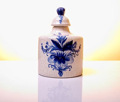 Old white and blue pot