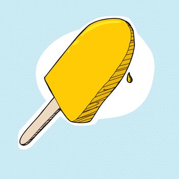 Lemon popsicle cartoon on halftone background