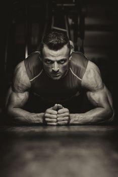 Young Athlete Doing Pushups As Part Of Bodybuilding Training