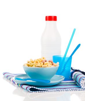 Delicious Cheerios Oat Cereal in bowl with bottle milk