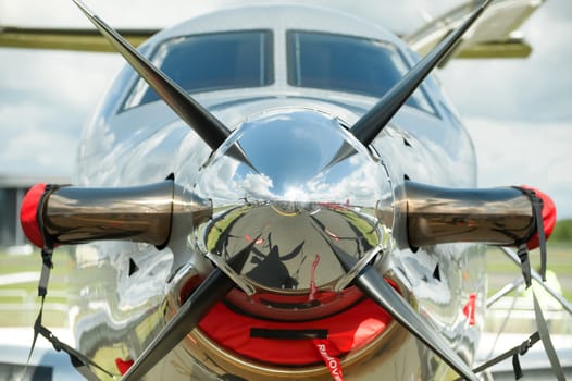 propeller aircraft on display at an airshow - no visible trademarks