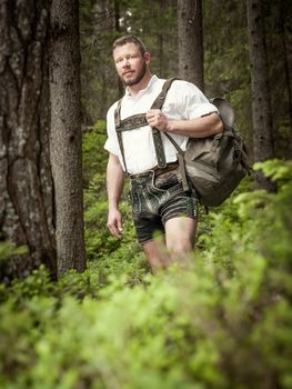 A traditional bavarian man in the nature