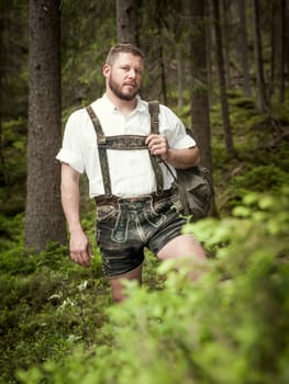 A traditional bavarian man in the nature