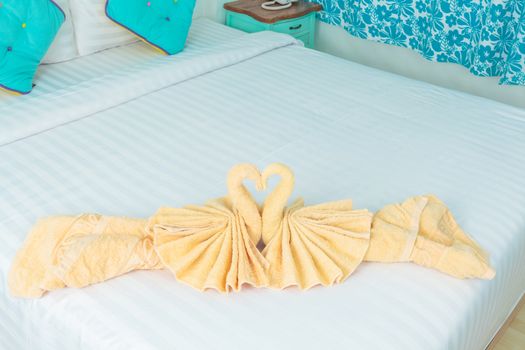 Towel folded in swan shape
