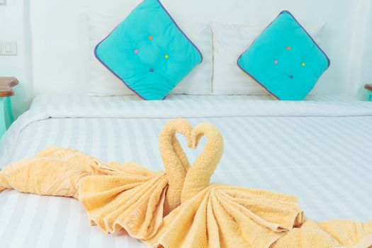 Towel folded in swan shape