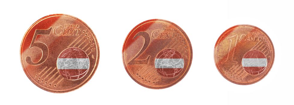 European union concept - 1, 2 and 5 eurocent, flag of Austria