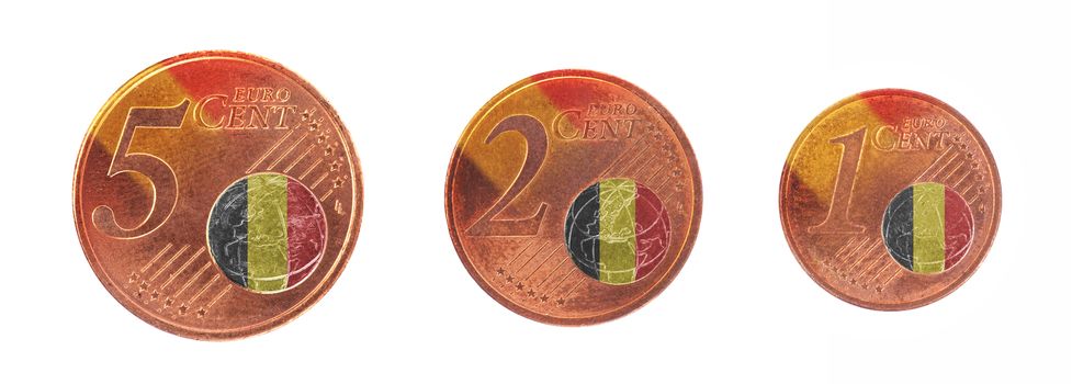 European union concept - 1, 2 and 5 eurocent, flag of Belgium