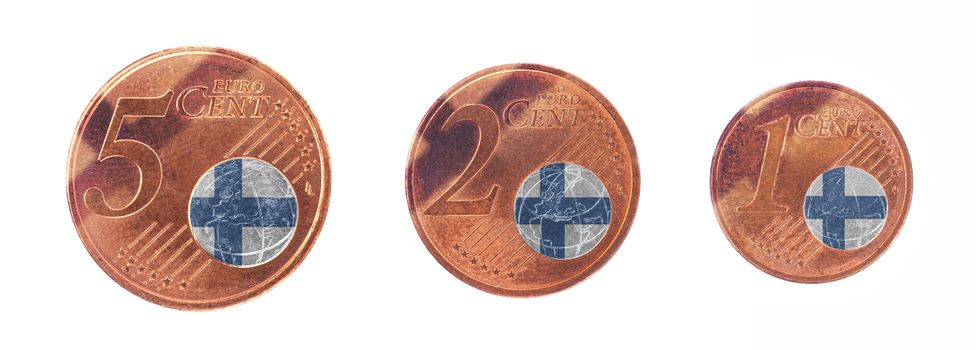 European union concept - 1, 2 and 5 eurocent, flag of Finland