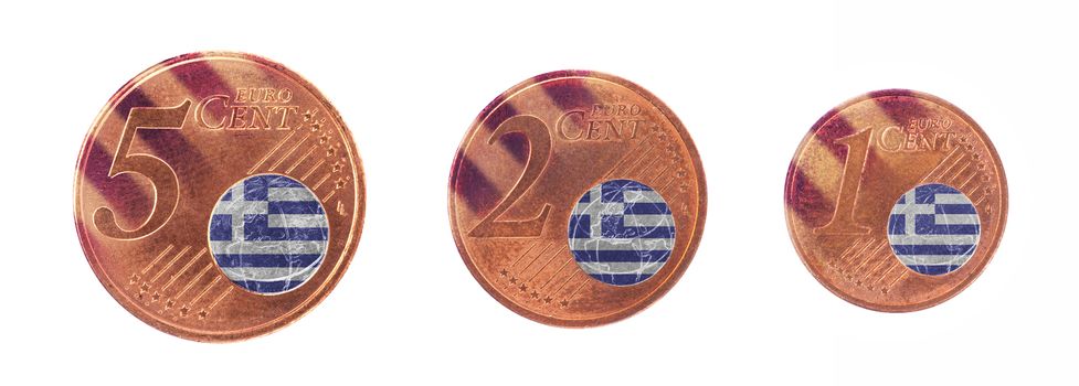 European union concept - 1, 2 and 5 eurocent, flag of Greece