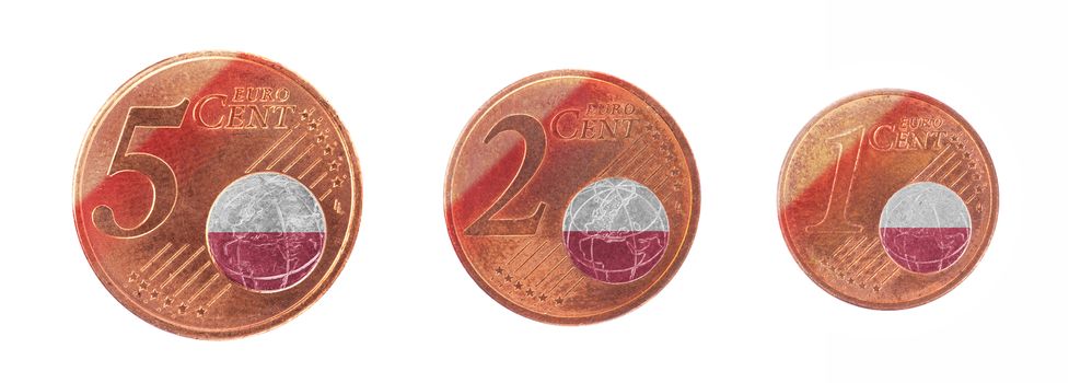 European union concept - 1, 2 and 5 eurocent, flag of Poland