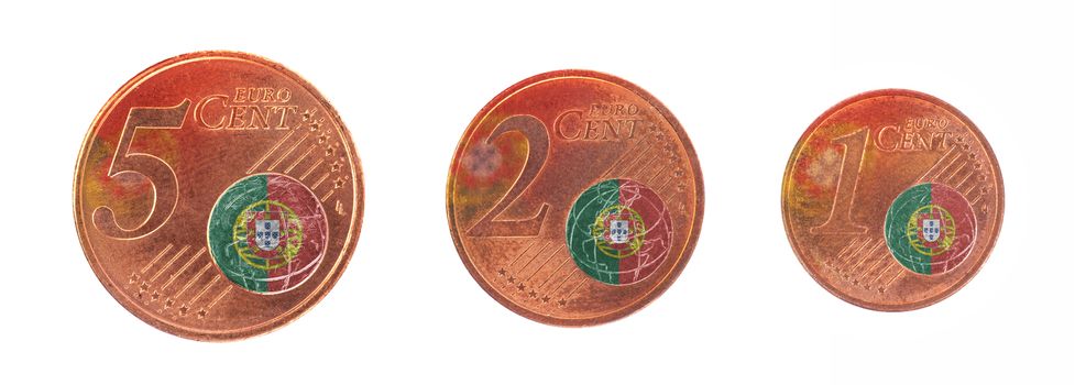 European union concept - 1, 2 and 5 eurocent, flag of Portugal