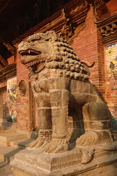 Sculptures at the durbar square, the center of patan, nepal