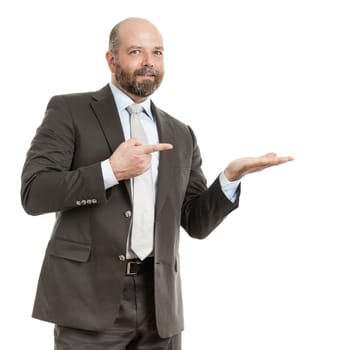 An image of a handsome business man pointing