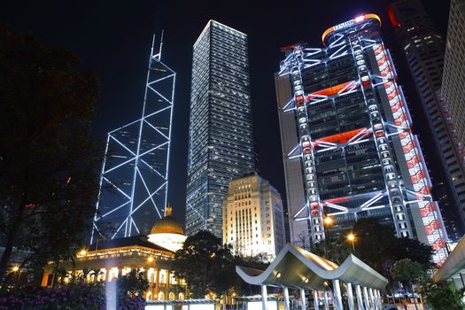 Hong Kong Central business district by night, China