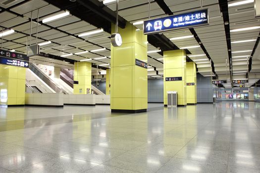 Wide angle view of modern metro station