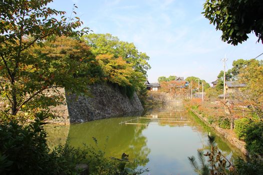 Castle Moat surrounding the remains and ruins of Kyoyama Castle, Japan