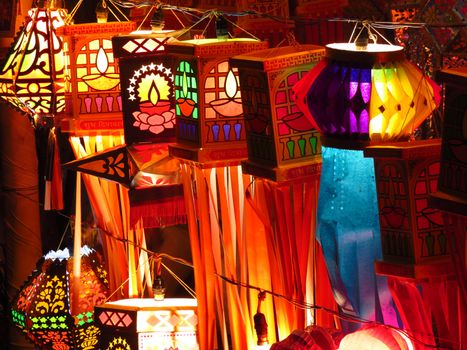 Traditional Indian lanterns for sale on the occassion of Diwali festival in India                               