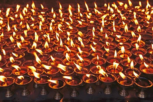 candle around Boudhanath buddhist stupa in Kathmandu capital of Nepal