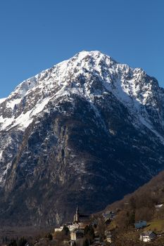 Allemond Village and mountain in the French Alps