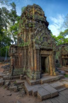 Sunrise over the Ta Phrom temple in Angkor, Cambodia