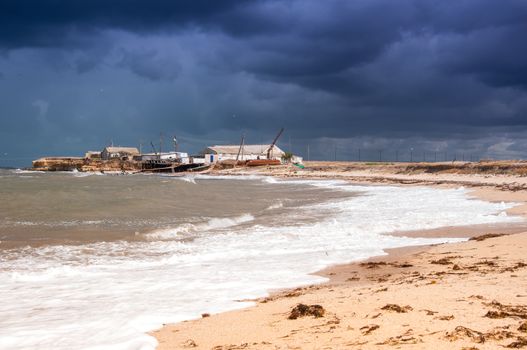 Seascape with stormy sky. West coast of Crimea.