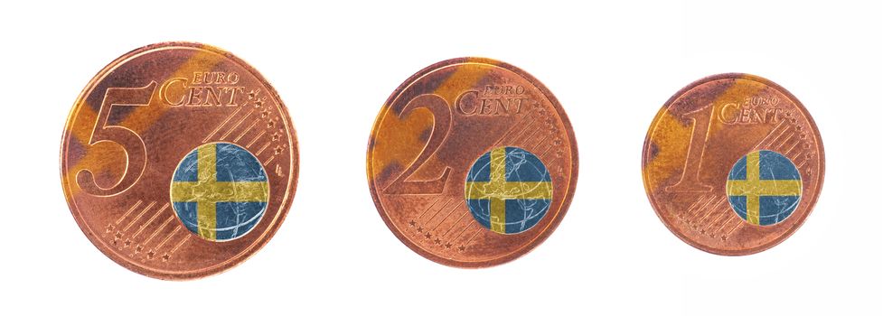 European union concept - 1, 2 and 5 eurocent, flag of Sweden