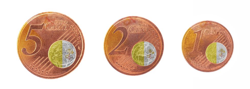 European union concept - 1, 2 and 5 eurocent, flag of the Vatican City