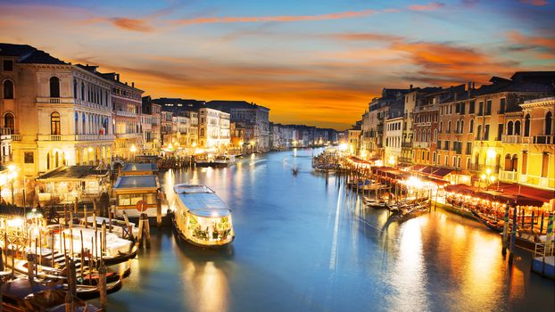 famous grand canale from Rialto Bridge at blue hour, Venice, Italy