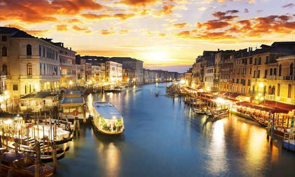 famous grand canale from Rialto Bridge at blue hour, Venice, Italy