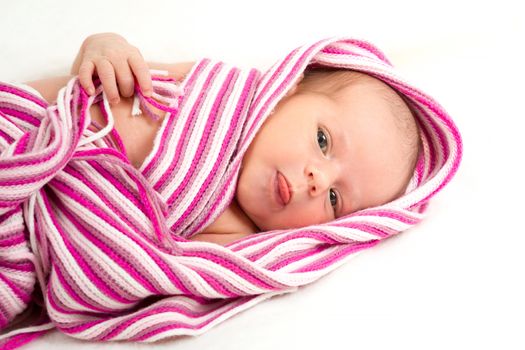 smiling newborn baby - the first week of the new life