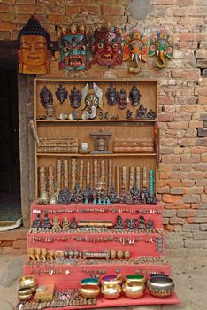 Nepali masks on display in the markets in Nepal