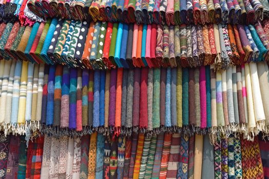 Traditionnal fabric in a tamel market Nepal, Asia.