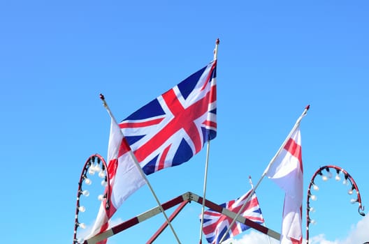 Union jack and english flags flying