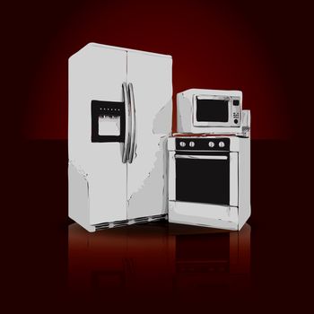 picture of household appliances on a ruby background