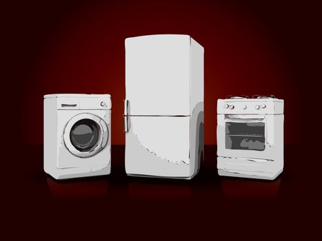 picture of household appliances on a ruby background