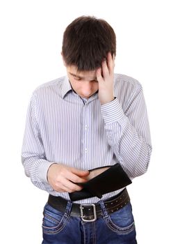 Sad Teenager with Empty Wallet Isolated on the White Background