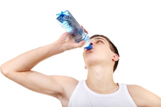 Teenager drinking the Pure Water on the White Background