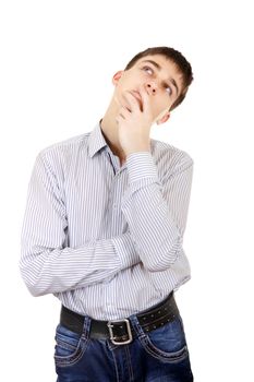 Pensive Young Man is Thinking. Isolated on the White Background