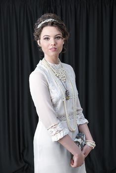 Neo-Victorian model in white dress