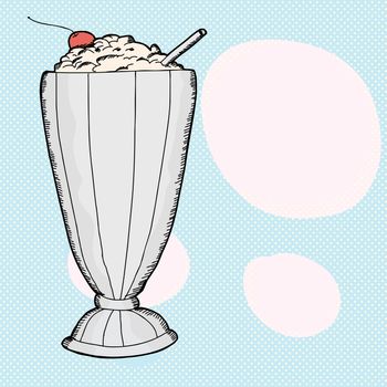 Vanilla milkshake with cherry over blue background