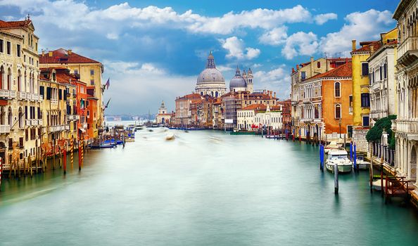 Grand Canal and Basilica Santa Maria della Salute, Venice, Italy and sunny day 