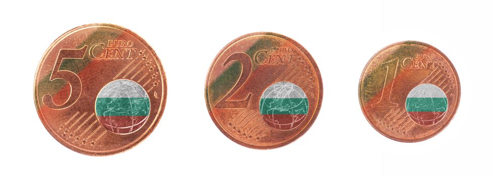 European union concept - 1, 2 and 5 eurocent, flag of Bulgaria