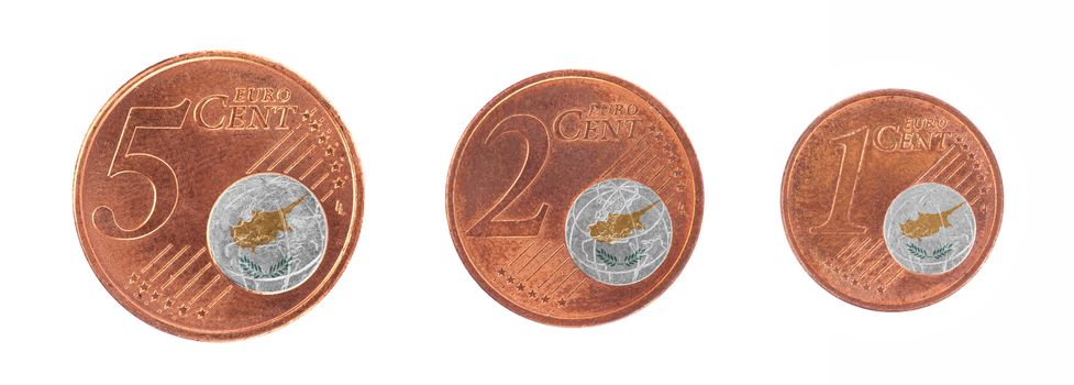 European union concept - 1, 2 and 5 eurocent, flag of Cyprus