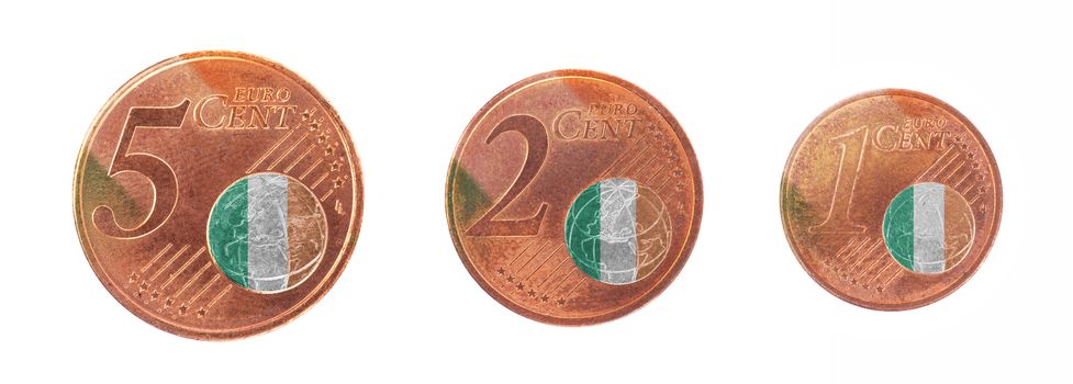 European union concept - 1, 2 and 5 eurocent, flag of Ireland